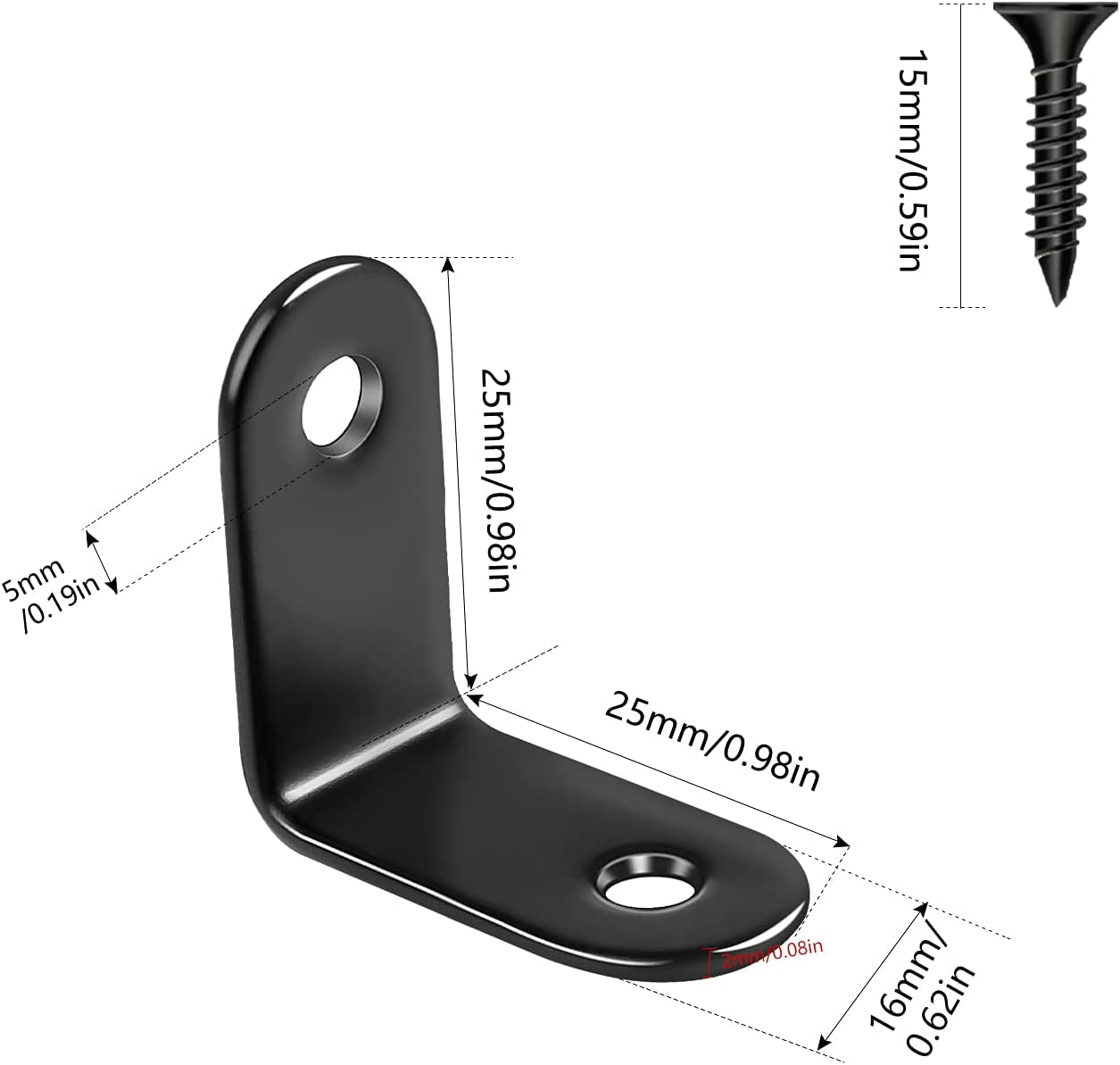 24-Pack L Bracket Corner Brace Sets, 0.98 x 0.98 Inch Black Stainless Steel 90-Degree Right Angle Brackets with Screws for Wood, Shelves, Furniture, and Cabinets