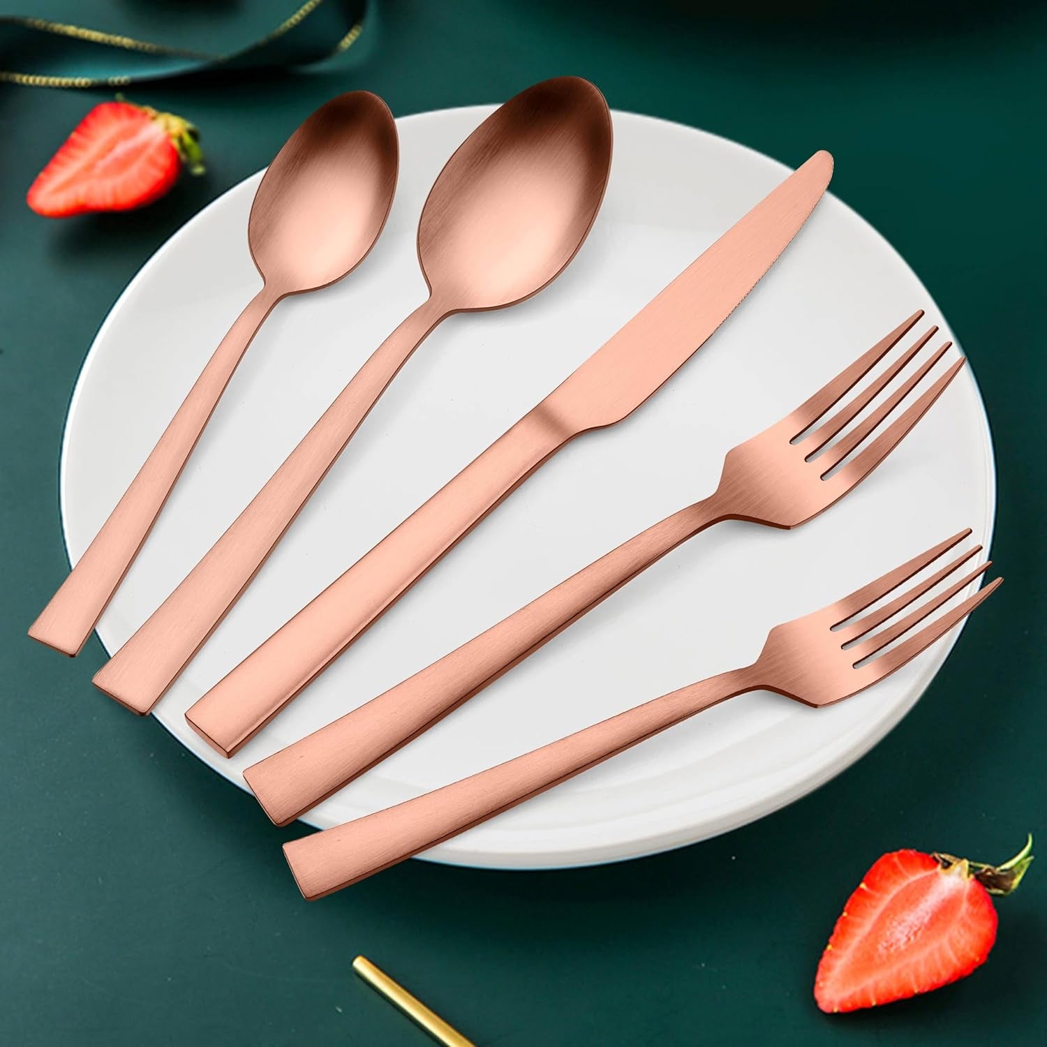 Silverware Set,  20 Pieces Stainless Steel Square Flatware Set for 4, Modern Tableware Eating Utensils for Kitchen, Matte Finish, Dishwasher Safe – Copper