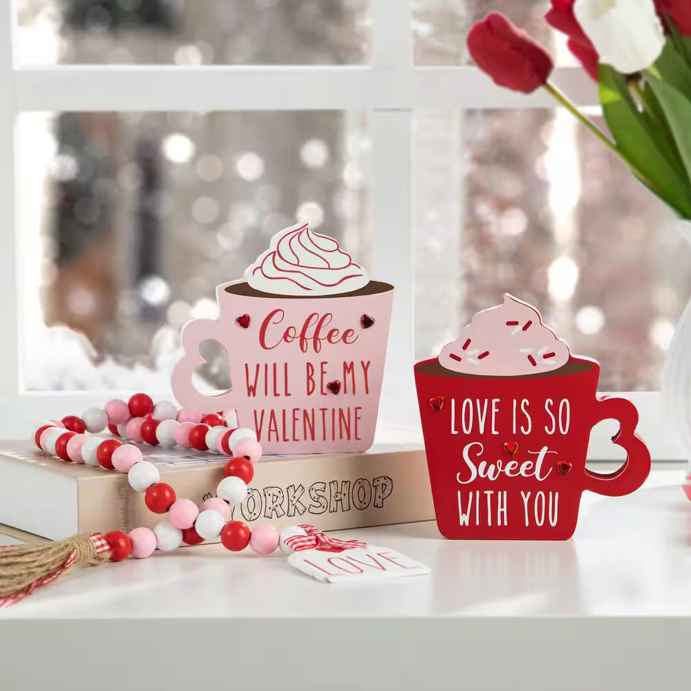 Wooden Valentine'S Coffee Cup Table Decor (Set of 2)