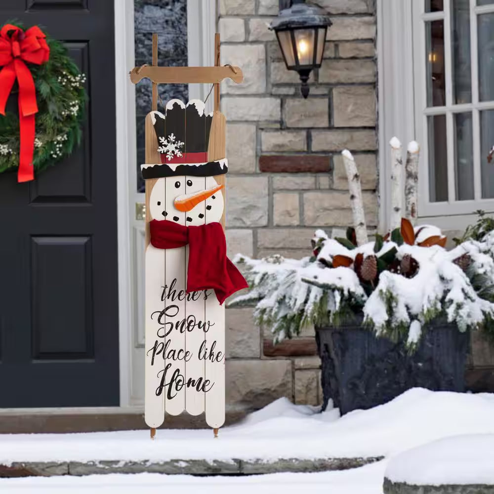 42 In. H Wooden Christmas Snowman Porch Sign