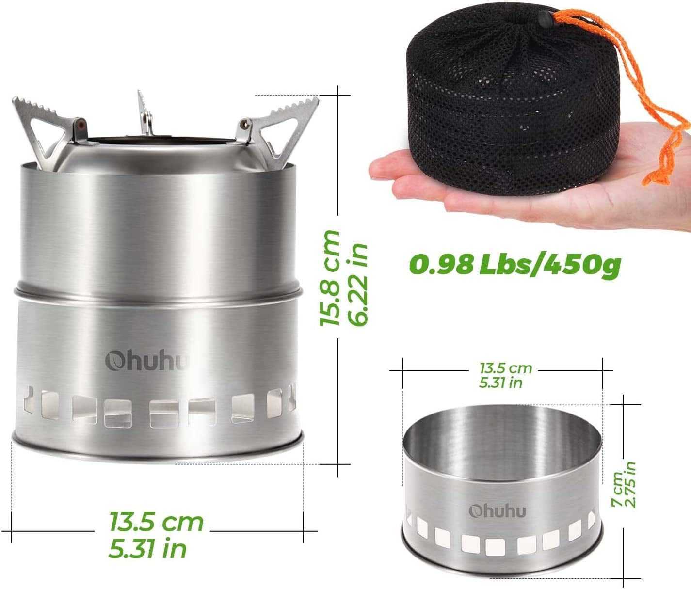 Camping Stove,  Camp Stove Wood Burning Stove Stainless Steel Stoves Mini Portable Stove for Camping Picnic BBQ Backpacking Hiking Survival Emergency Cooking Outdoor with Grill Grid Carry Bag