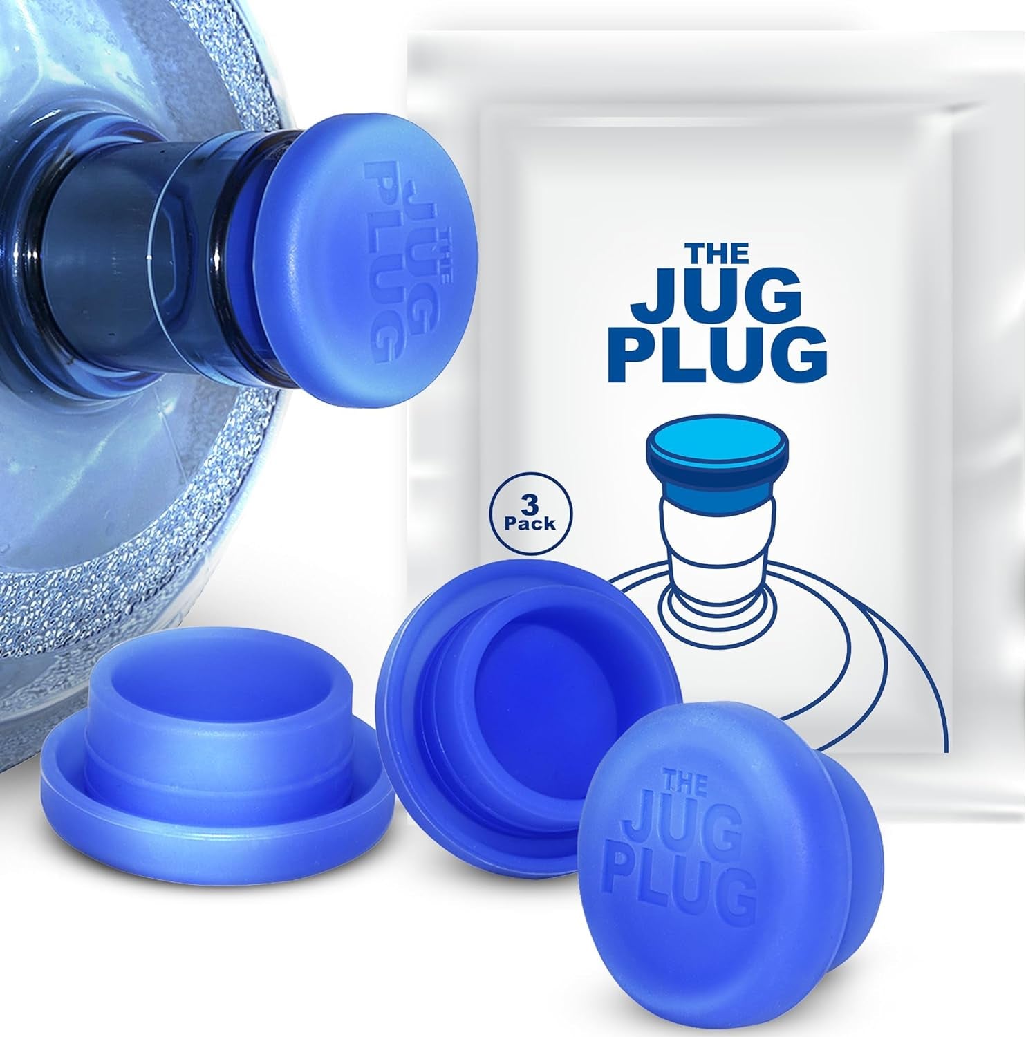 The Jug Plug Original 5 Gallon Water Jug Cap Reusable - No Spill Silicone 3 & 5 Gallon Water Jug Lid Fits 55Mm Bottles - Easy-To-Use, Leak-Proof 3 & 5 Gal Water Jug Cap Replacement Cover - 3 Pack