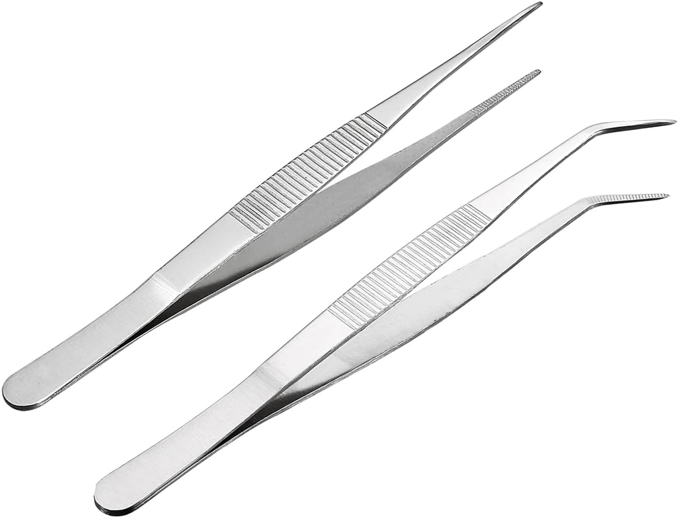 Stainless Steel Tweezers Set 7-Inch Straight Pointed & 8-Inch with with Serrated Tip