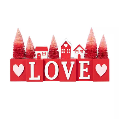 7.50 In. H Valentine'S Wooden House/Brush Trees LOVE Table Decor