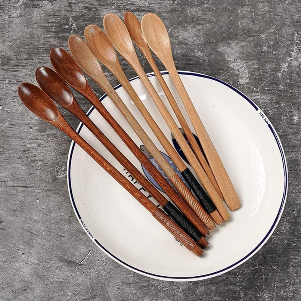 Brown Honey Spoon, Wooden Spoons Long Handle Stirring Spoon Coffee Spoon Tea Scoops Tableware Cooking Spoons for Cooking Coffee Accessories6 Professional Processed, Coffee, Tea and Espresso