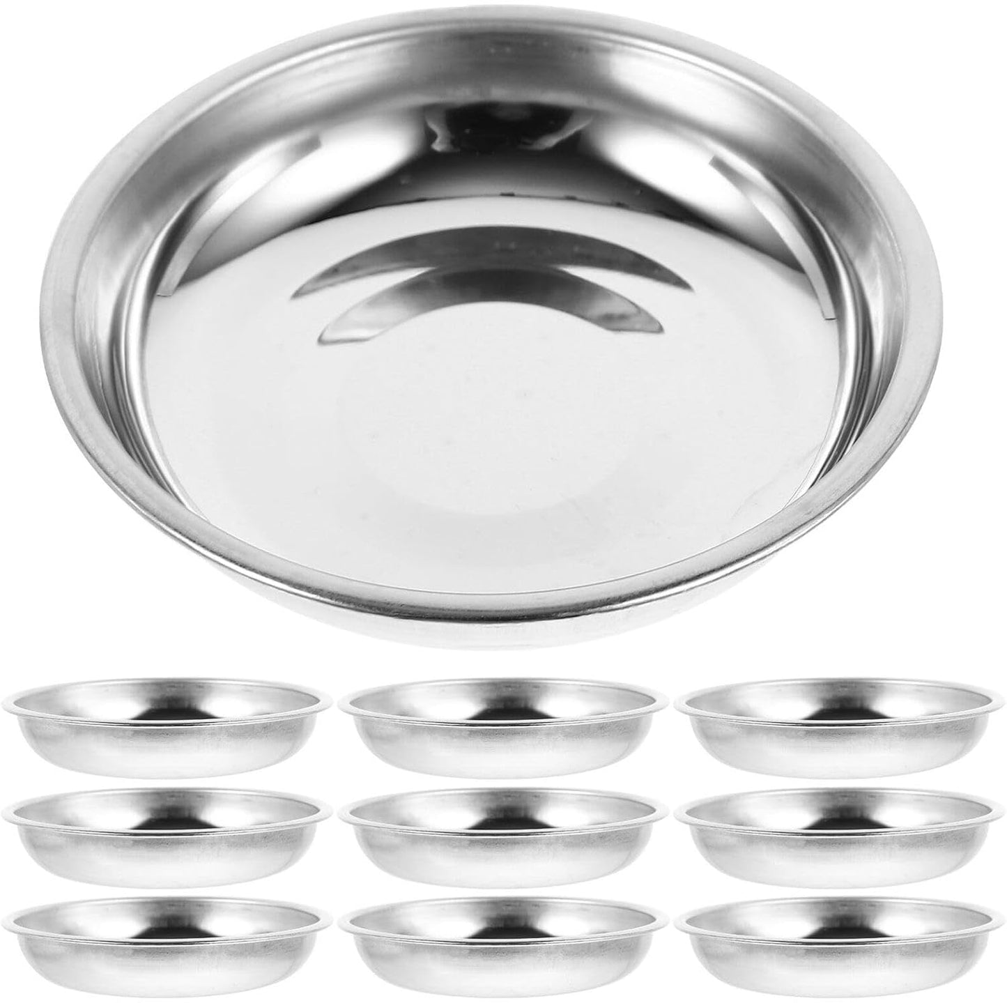 10Pcs Disc Set Food Sauce Dish Stainless Steel Saucer Kitchen Tableware Mustard Bowls Sauce Dishes Seasoning Dish Mustard Plate Dessert Dish Appetizer Serving Plate Dessert Plates