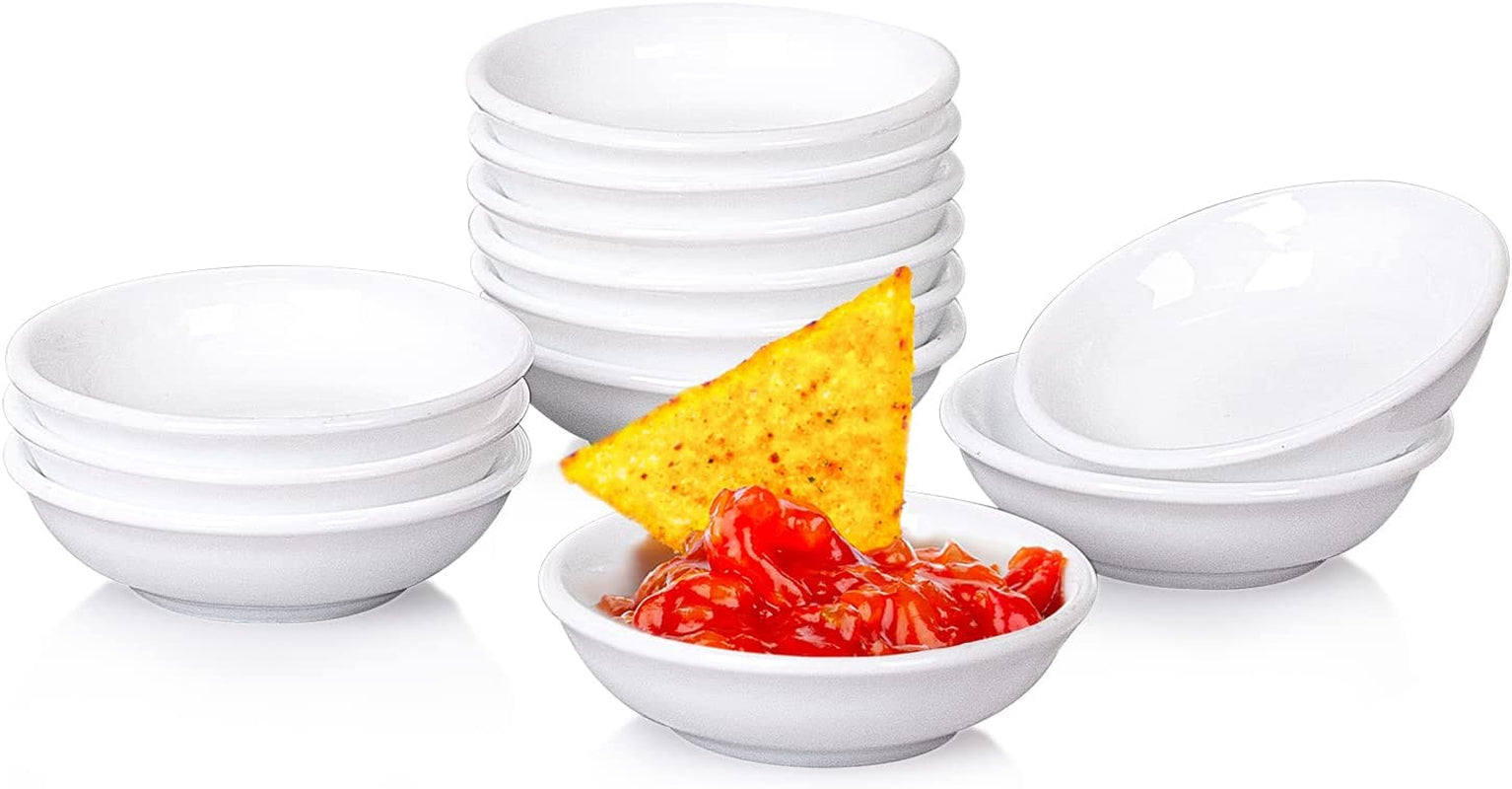 Dipping Bowls Sets of 12 1.2 Oz Porcelain Dip Soy Sauce Dishes & Bowl Small Cups for Sushi Tomato Sauce, Soy, BBQ -Chip and Dip Serving Bowl Set,White