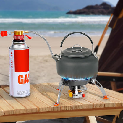 7200W Windproof Camping Gas Stove with Piezo Ignition, Dual Canister Adapter & Carry Case for Backpacking, Hiking & Picnics.