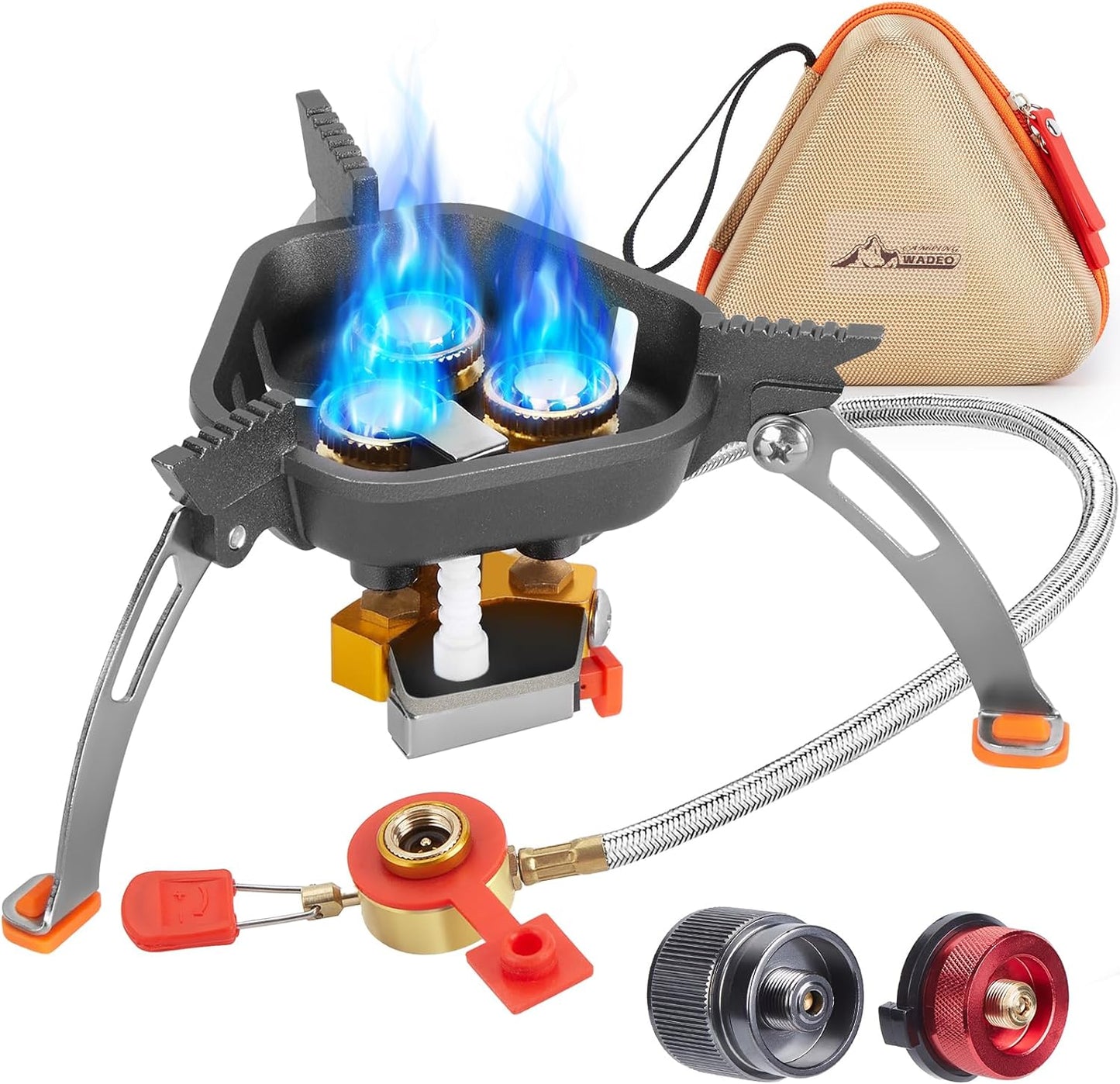 7200W Windproof Camping Gas Stove with Piezo Ignition, Dual Canister Adapter & Carry Case for Backpacking, Hiking & Picnics.