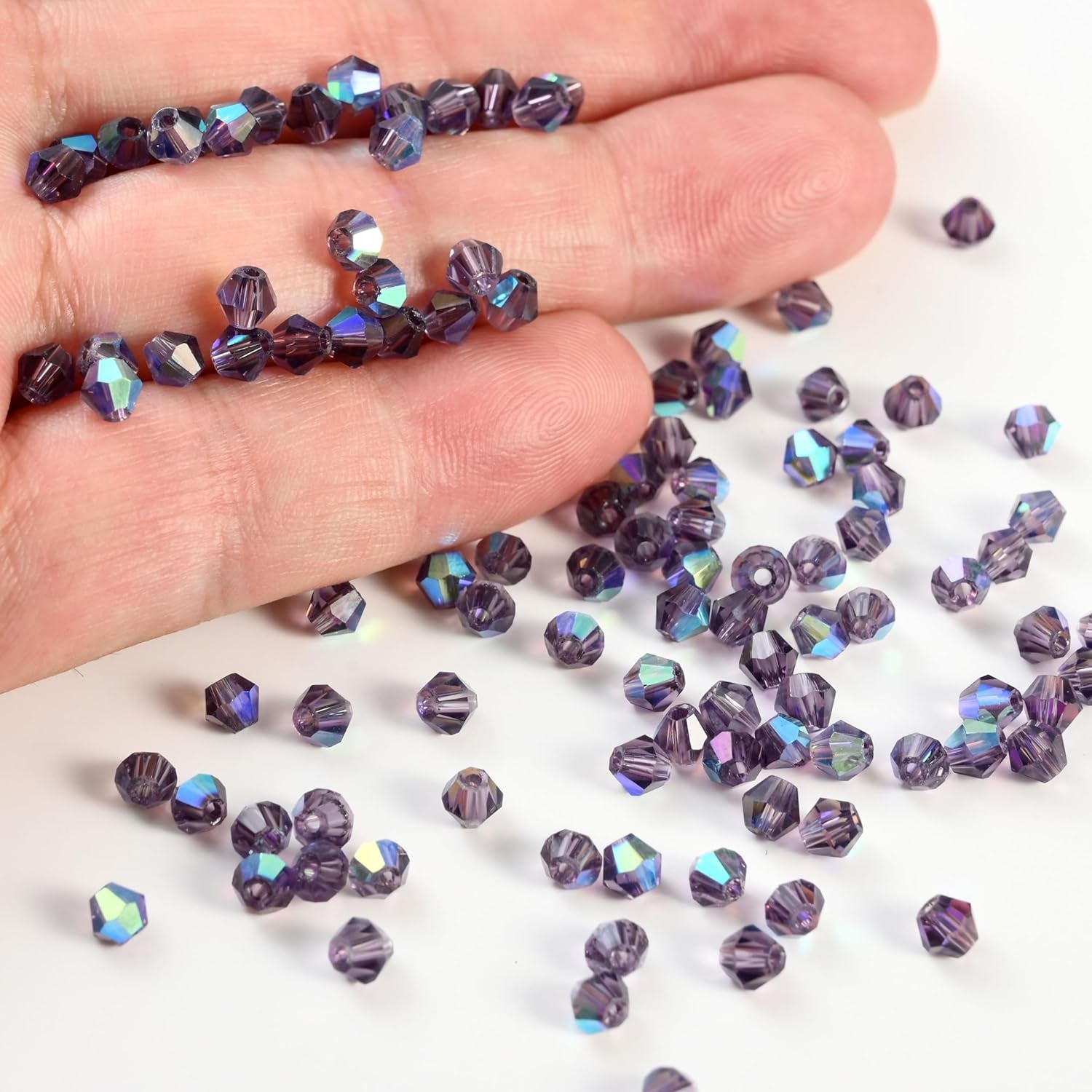 1000Pcs 4 Mm Bicone Crystal Beads Faceted Crystal Glass Beads Bulk for Jewelry Making DIY Necklace Bracelet Earring (Violet AB Color)