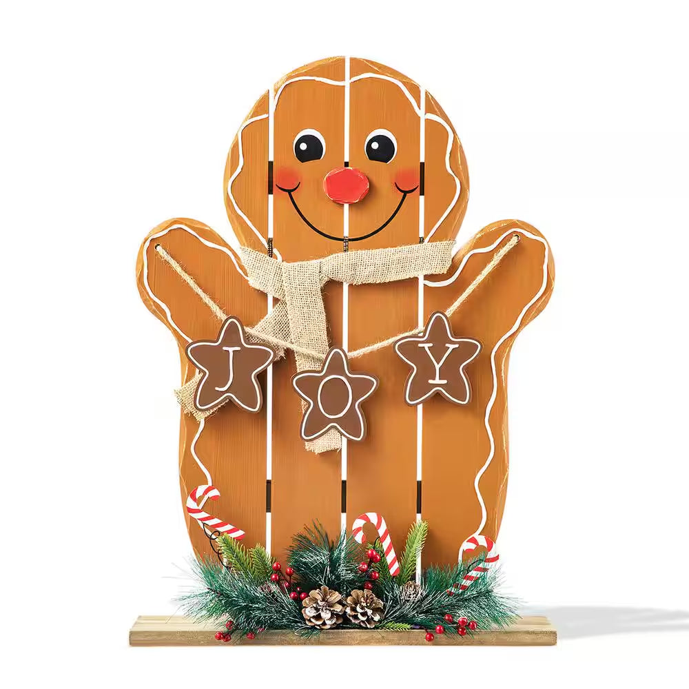 24 In. H Wood Christmas Gingerbread Man Porch Decor