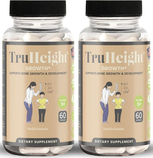 Truheight Growth Capsules - Natural Growth & Development Supplement for Kids & Teens - Endorsed by Pediatricians - Vitamin D, K, Calcium & Ashwaganda - Bone Strength Capsules - Kids Vitamins - Ages 5+