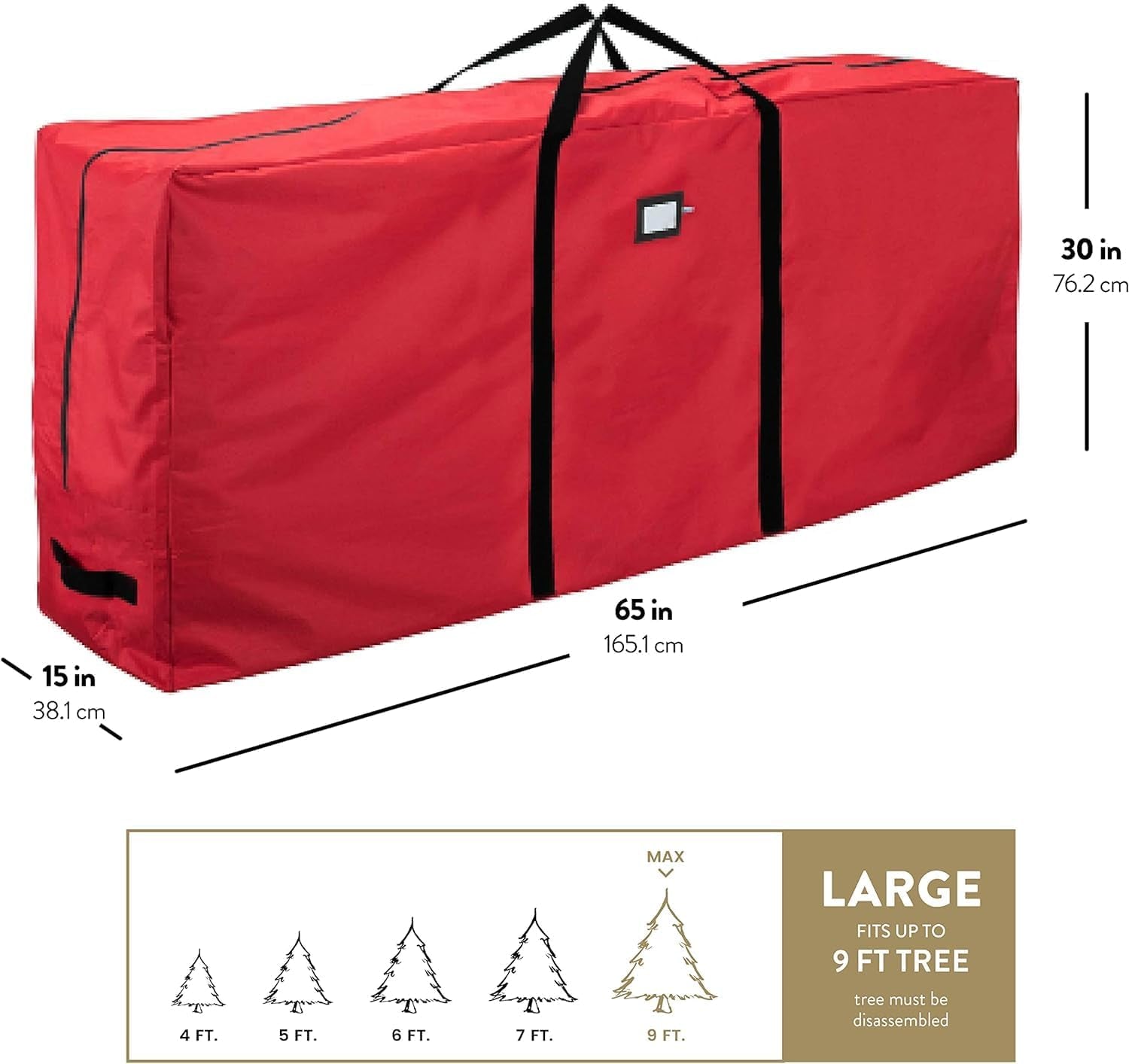 Extra Large 9Ft Christmas Tree Bag - Durable 600D Oxford Material, Reinforced Handles & Dual Zipper, with ID Card Slot - Ideal Christmas Tree Storage Solution for Tree & Decorations Red