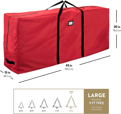 Extra Large 9Ft Christmas Tree Bag - Durable 600D Oxford Material, Reinforced Handles & Dual Zipper, with ID Card Slot - Ideal Christmas Tree Storage Solution for Tree & Decorations Red