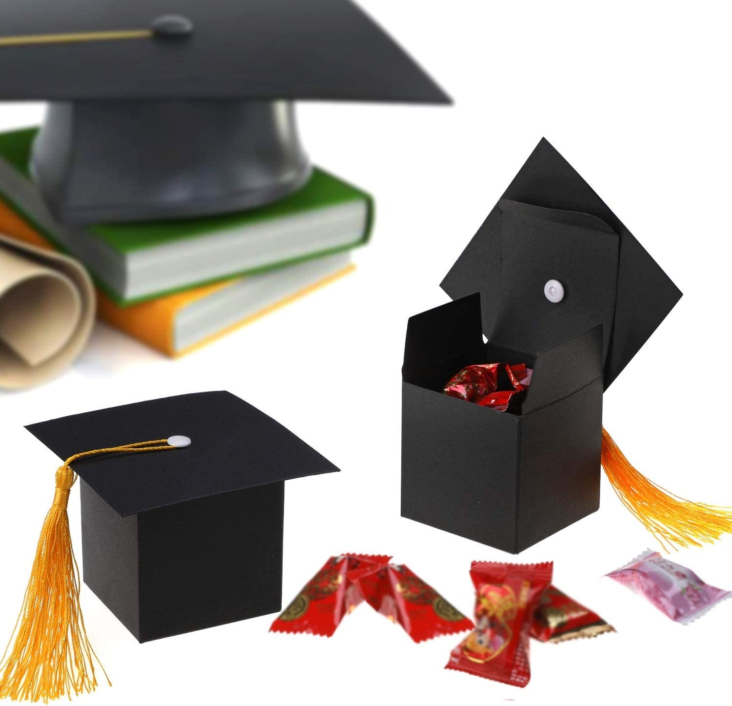 Graduation Decorations, 30PCS Graduation Candy Box DIY Grad Cap Box for Graduation Gift Graduation Party Favors Decor Party Supplies