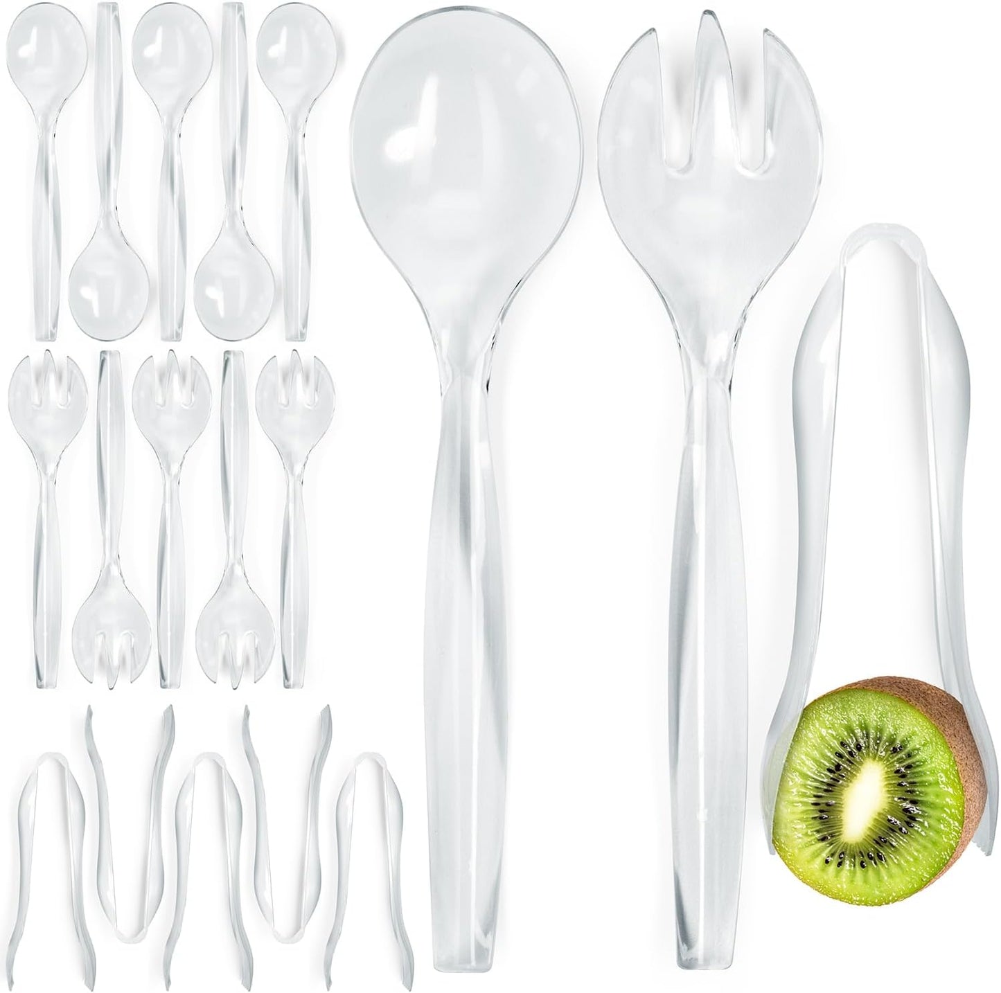 Disposable Plastic Serving Utensils - Set of 18 Clear Buffet Serving Utensils, 6 Each 6" Serving Tongs, 10” Serving Spoons, 10” Serving Forks, Party Utensils