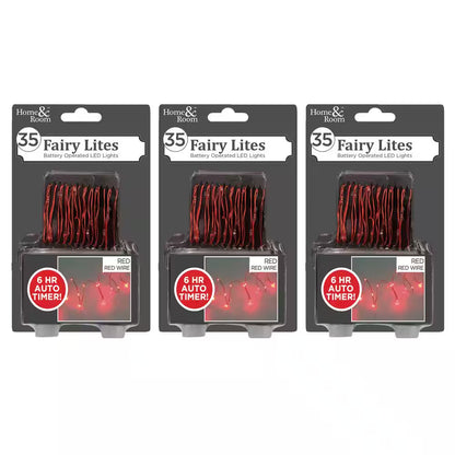 35-Light Battery Operated Invisalite Dot LED Red Light Set, Red Wire (Set of 3)