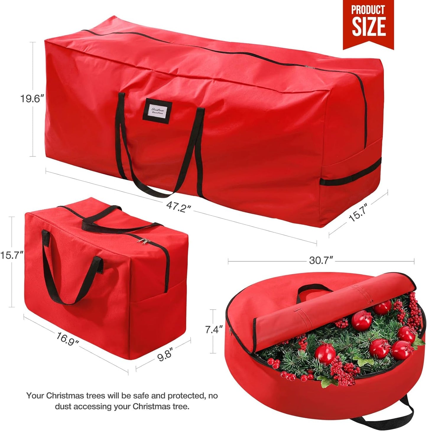 3 Pack Christmas Tree Storage Bag, for 7.5 Ft Artificial Trees Up, Durable Waterproof with Reinforced Carrying Handles, Xmas Holiday Garland Bag Storage Case (7.5 Ft, Red)