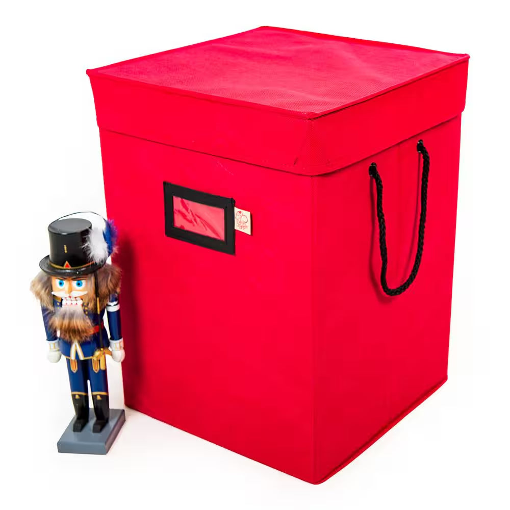 16 In. Red Canvas Collectible Nutcracker Storage Box (Holds 9 Figurines)