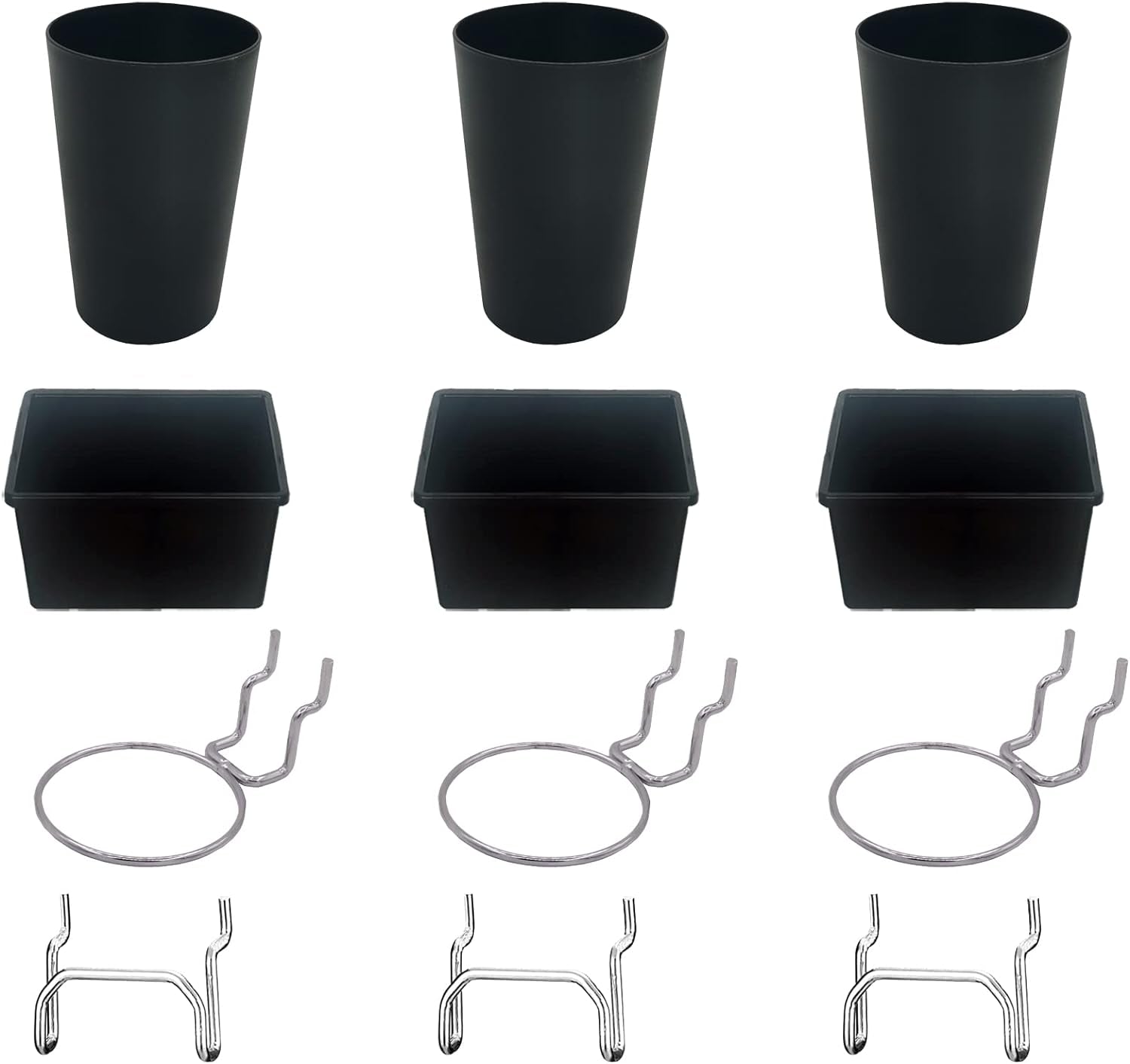 6 Sets Pegboard Bins Peg Board Cups with Hooks & Rings Assortment, Pegboard Hooks Holder for Organizing Various Tools