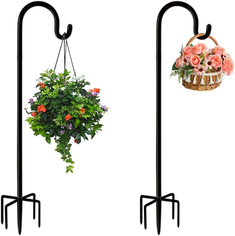 Heavy-Duty Adjustable Shepherd's Hooks - 48-Inch (2-Pack) for Bird Feeders, Lanterns, and Plant Hangers with 5-Prong Base for Outdoor Use and Weddings