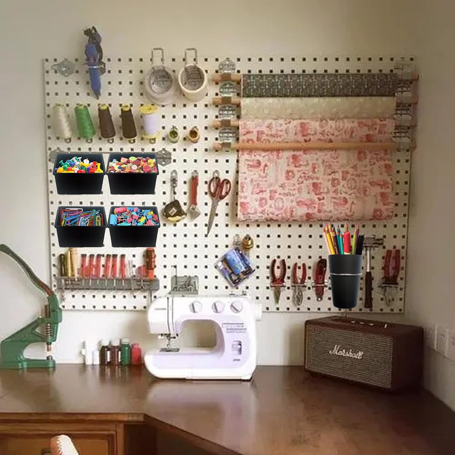 6 Sets Pegboard Bins Peg Board Cups with Hooks & Rings Assortment, Pegboard Hooks Holder for Organizing Various Tools