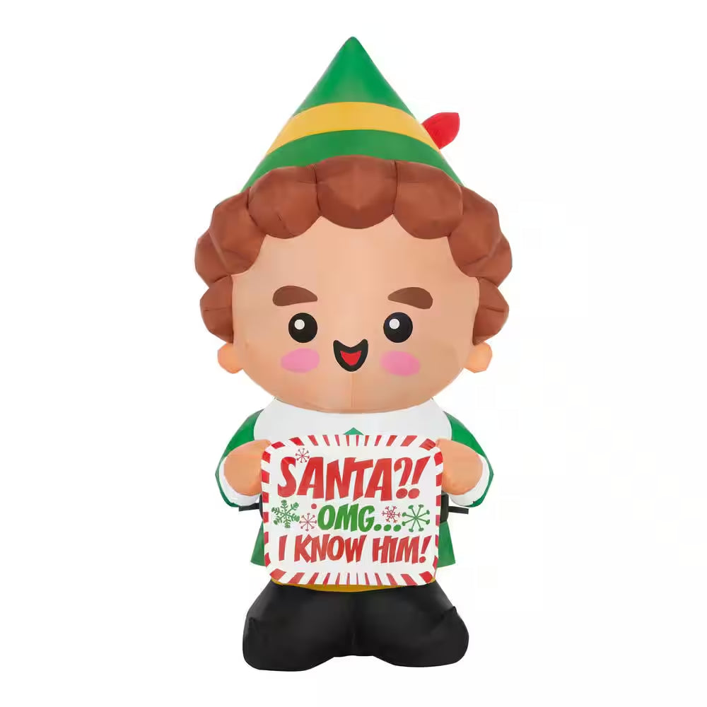 3.5 Ft. LED Stylized Buddy the Elf with Banner Christmas Airblown® Inflatable