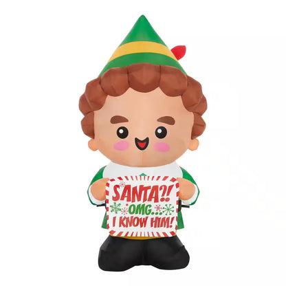 3.5 Ft. LED Stylized Buddy the Elf with Banner Christmas Airblown® Inflatable