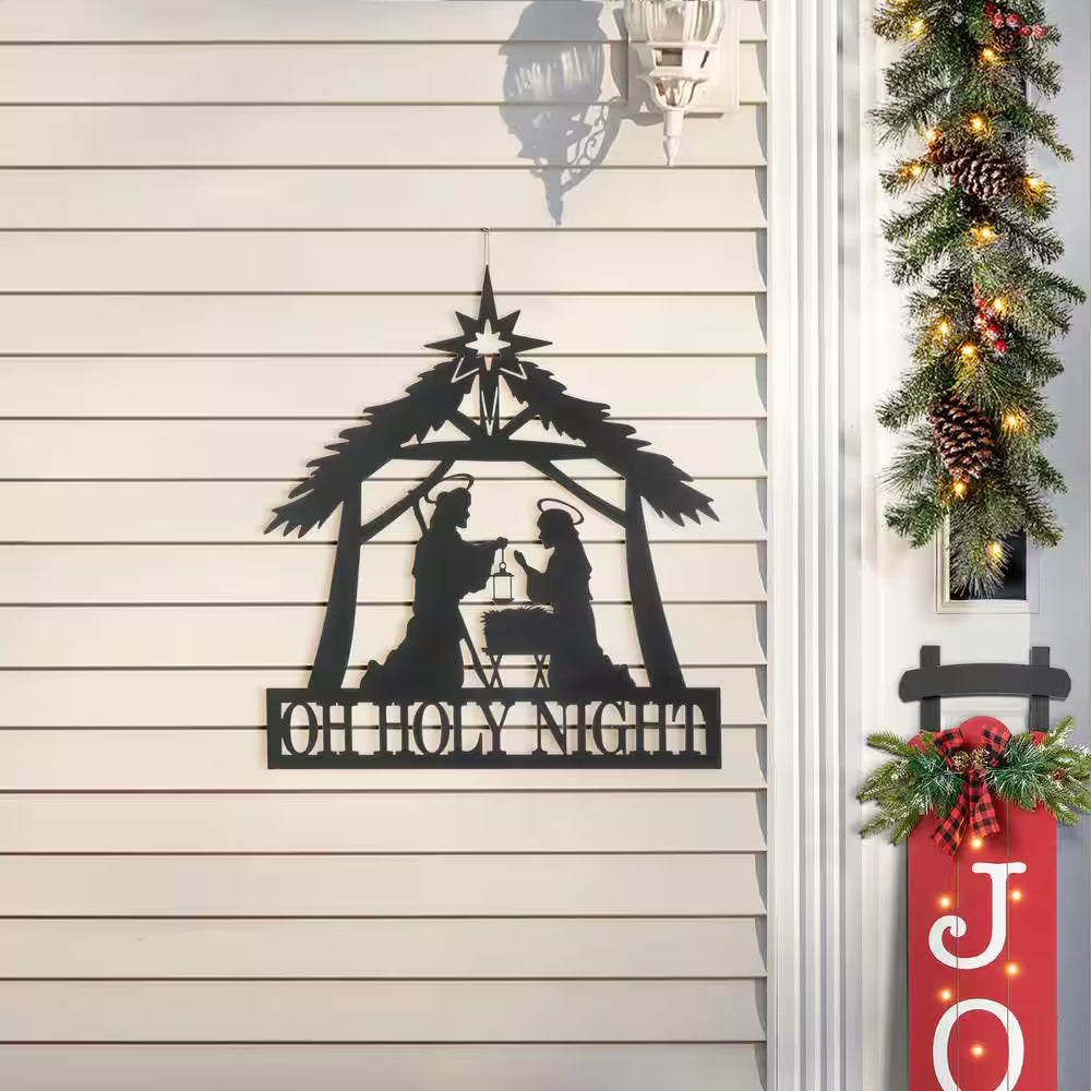 30 In. H Christmas Metal Silhouette Nativity Yard Stake or Wall Décor