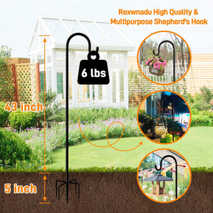 Heavy-Duty Adjustable Shepherd's Hooks - 48-Inch (2-Pack) for Bird Feeders, Lanterns, and Plant Hangers with 5-Prong Base for Outdoor Use and Weddings