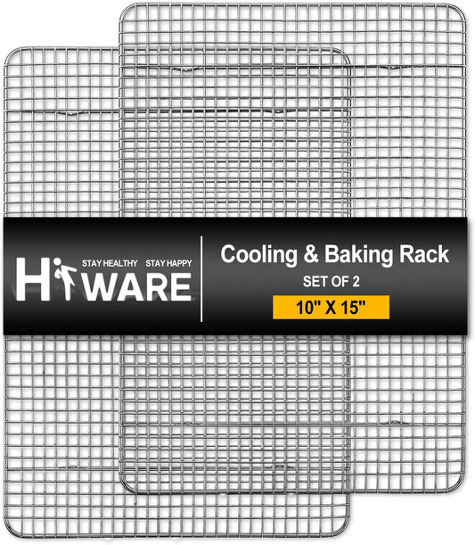 2-Pack Cooling Racks for Baking - 10" X 15" - Stainless Steel Wire Cookie Rack Fits Jelly Roll Sheet Pan, Oven Safe for Cooking, Roasting, Grilling