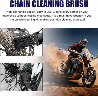 2 PCS Motorcycle Chain Brush, Chain Cleaning Crankset Brush Tool, Chain Gears Maintenance Cleaning Brush for Motorcycle Bicycle Scooter Tricycle, Motorcycle Accessories (Black)