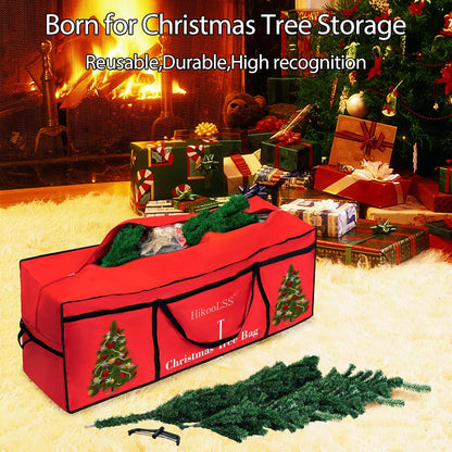 Christmas Tree Bags Storage 7.5 Ft Christmas Tree Storage Bag,Reusable Heavy Duty 600D Oxford Santa Tree Box/Container/Holder for Big Artificial Xmas Tree/Holiday Trees Red(60X18X25In)