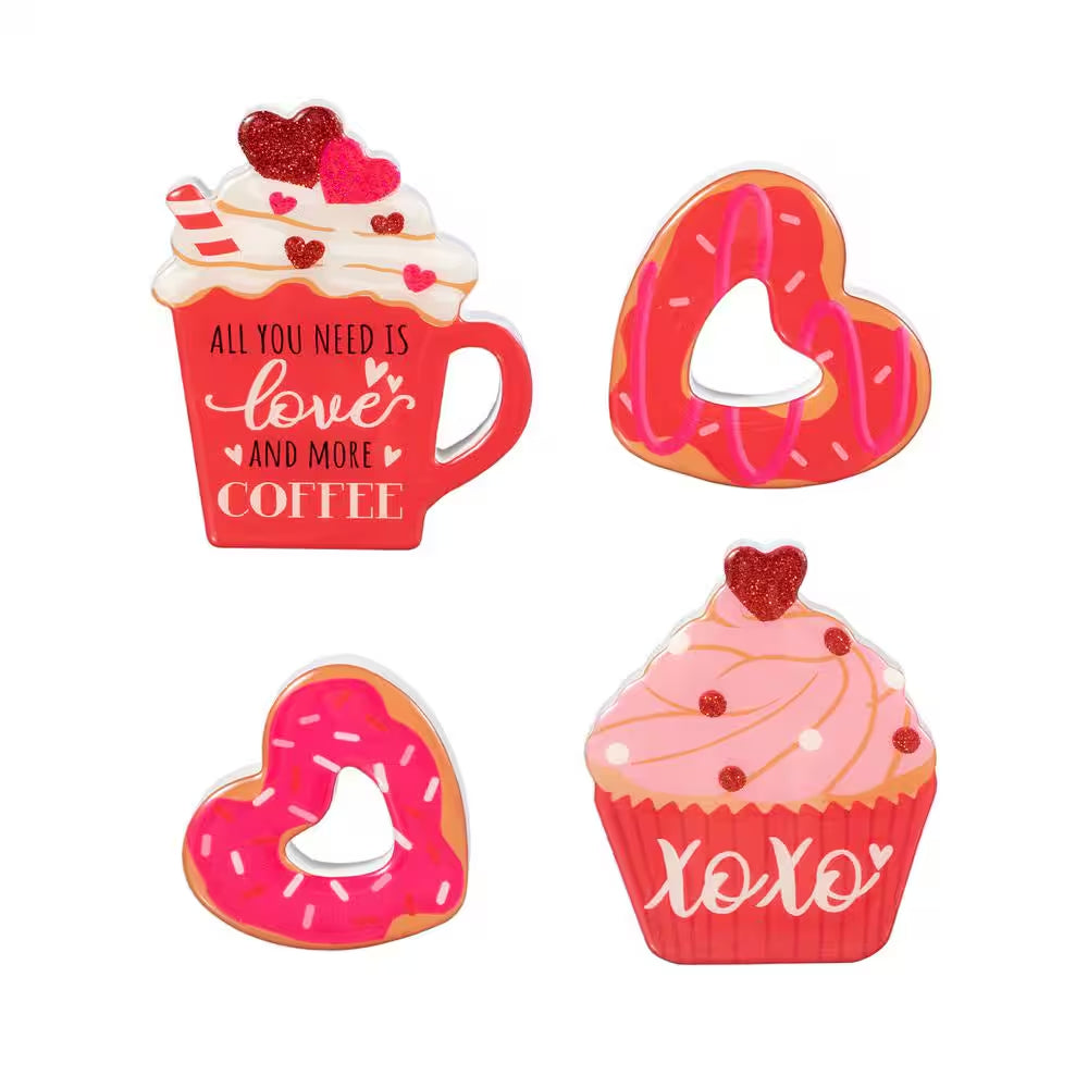 4.75 In. H Valentine'S Epoxy Wooden Cup Cakes and Heart Table Decor (Set of 4)