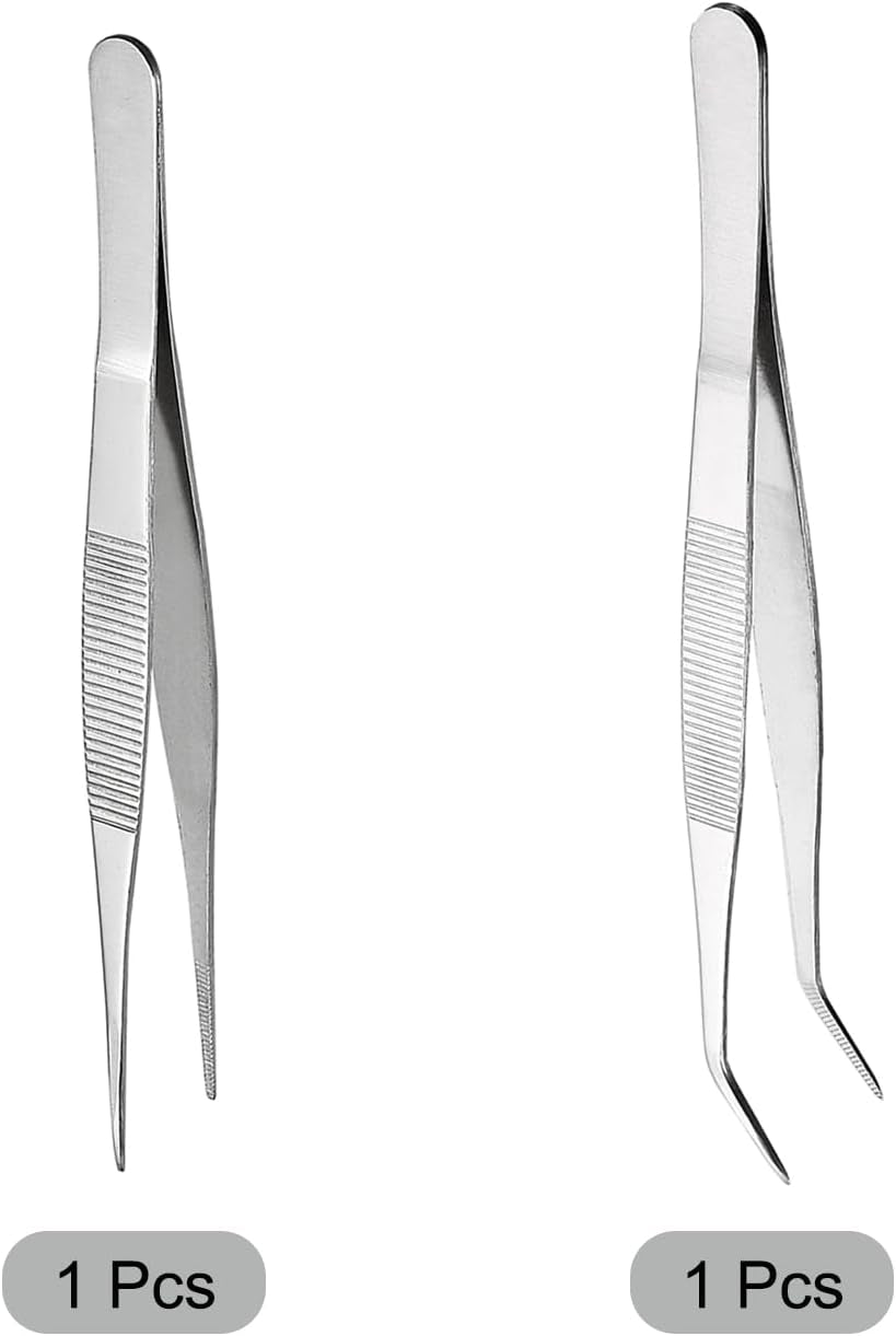 Stainless Steel Tweezers Set 7-Inch Straight Pointed & 8-Inch with with Serrated Tip