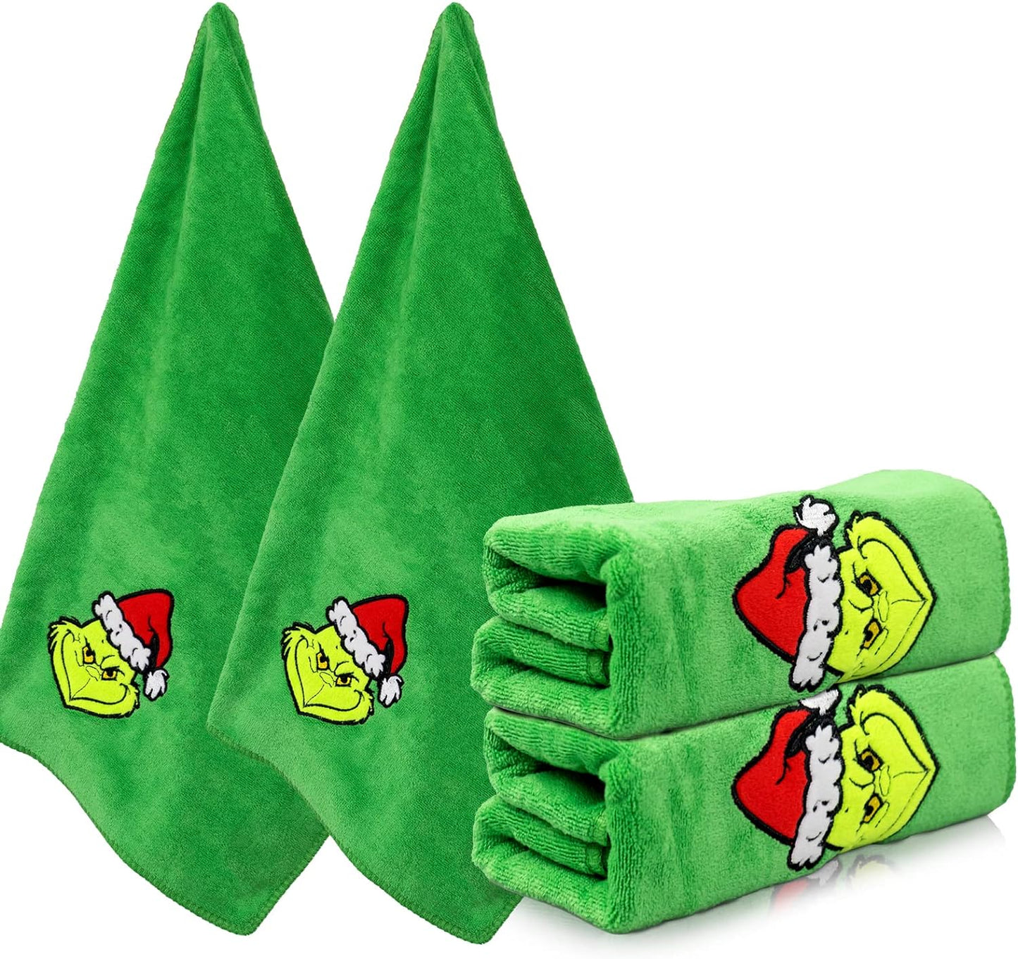 Christmas Kitchen Towels and Dishcloths Set - 30 X 14 Inch Green Xmas Absorbent Reusable Fingertip Tea Dish Hand Towels for Drying, Cleaning, Cooking and Baking, 2 Pack