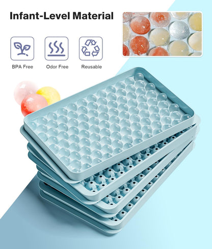 Round Ice Cube Tray Set with Lid & Bin – Create round Ice Balls, Ice Trays for Freezer Is Easy to Release & Sturdy– Small Pellet Ice Maker for Drinks, Coffee and Cocktails (0.6 In/ 416 Balls)