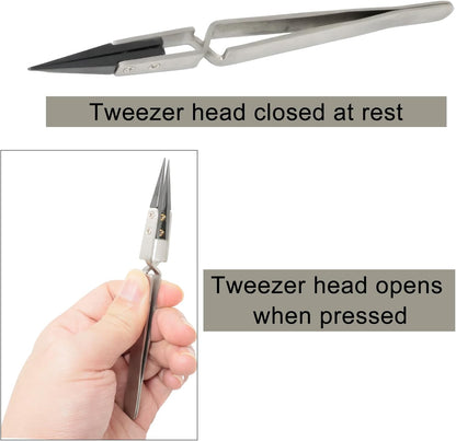 3Pack Precision Reverse Ceramic Tweezers Stainless Steel Ceramic Tweezers Three Types of Ceramic Tweezers Non-Conductive High Temperature Resistance