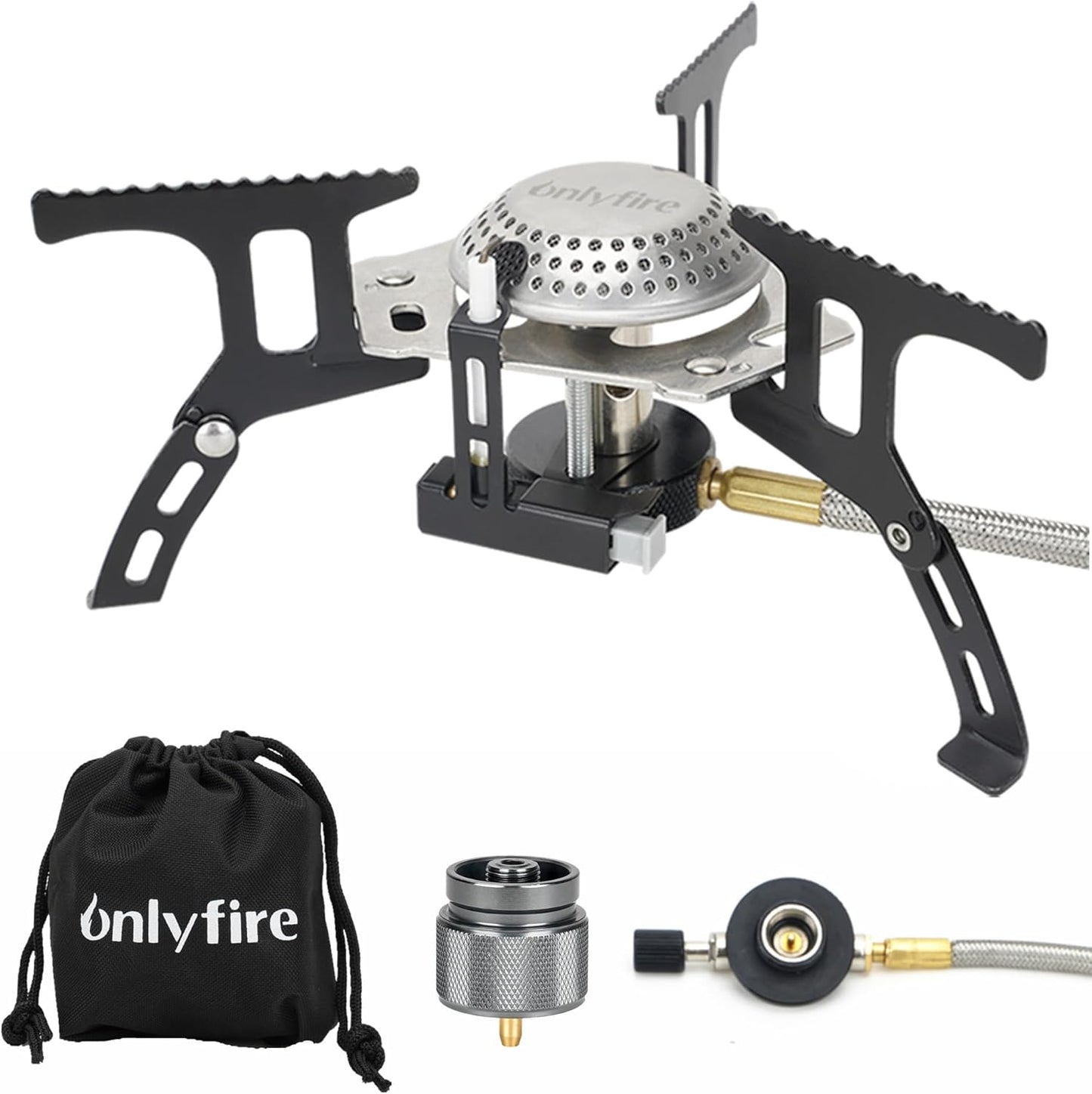 ONLYFIRE Portable Camping Gas Stove with Piezo Ignition & 1LB Propane Adapter, Mini Camp Stove with Carry Bag for Hiking & Outdoor Cooking.