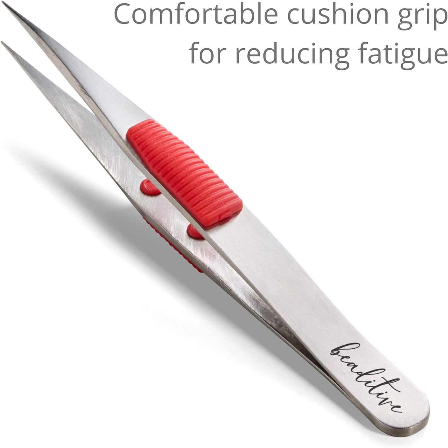 High Precision Heavy-Duty Tweezers with Cushion - 4.7" Craft Tweezers for Sewing, Beading & DIY Crafts - Non-Serrated, Fine Point Tips - Stainless Steel Needle Nose Hobby Tweezers