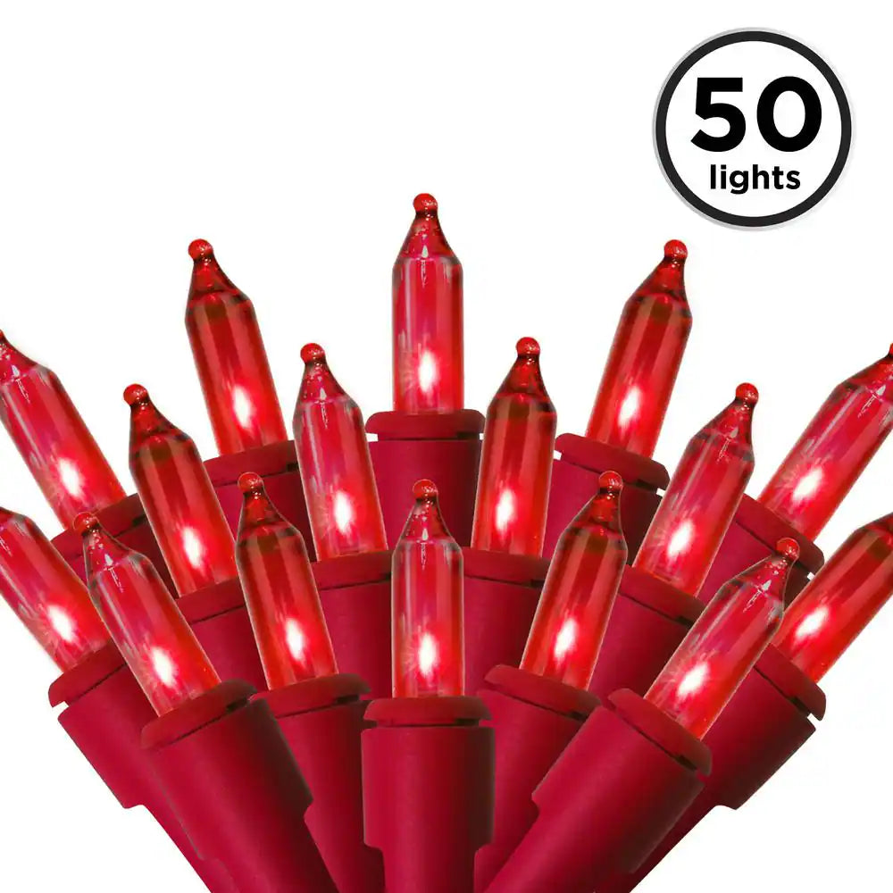 50-Light Designer Series Red Mini Lights, Red Wire