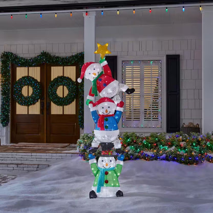 7 Ft. Icicle Shimmer LED Stacked Snowmen Holiday Yard Decoration Y10