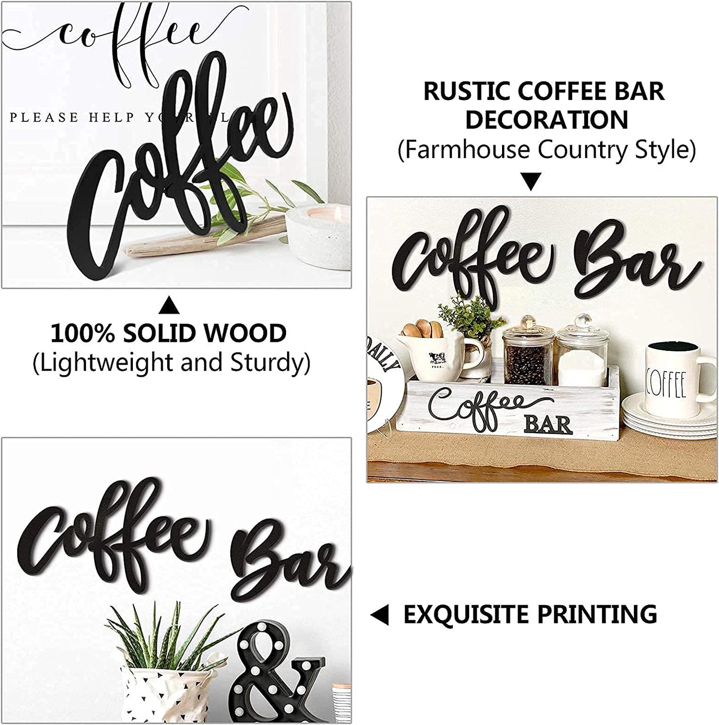 "Elegant Wooden Coffee Bar Wall Sign - Farmhouse Decor for Kitchens, Cafes, and Restaurants | Ideal Gift for Coffee Enthusiasts"