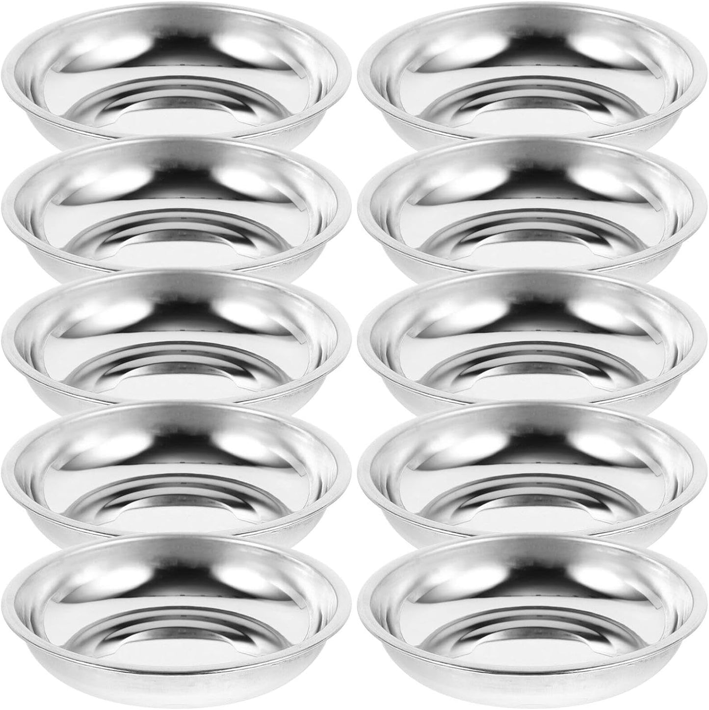 10Pcs Disc Set Food Sauce Dish Stainless Steel Saucer Kitchen Tableware Mustard Bowls Sauce Dishes Seasoning Dish Mustard Plate Dessert Dish Appetizer Serving Plate Dessert Plates