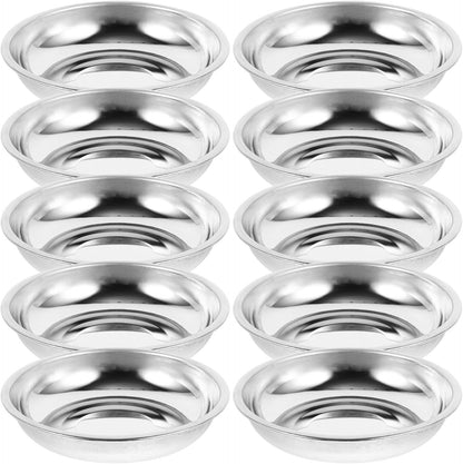 10Pcs Disc Set Food Sauce Dish Stainless Steel Saucer Kitchen Tableware Mustard Bowls Sauce Dishes Seasoning Dish Mustard Plate Dessert Dish Appetizer Serving Plate Dessert Plates