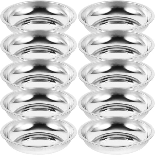 10Pcs Disc Set Food Sauce Dish Stainless Steel Saucer Kitchen Tableware Mustard Bowls Sauce Dishes Seasoning Dish Mustard Plate Dessert Dish Appetizer Serving Plate Dessert Plates