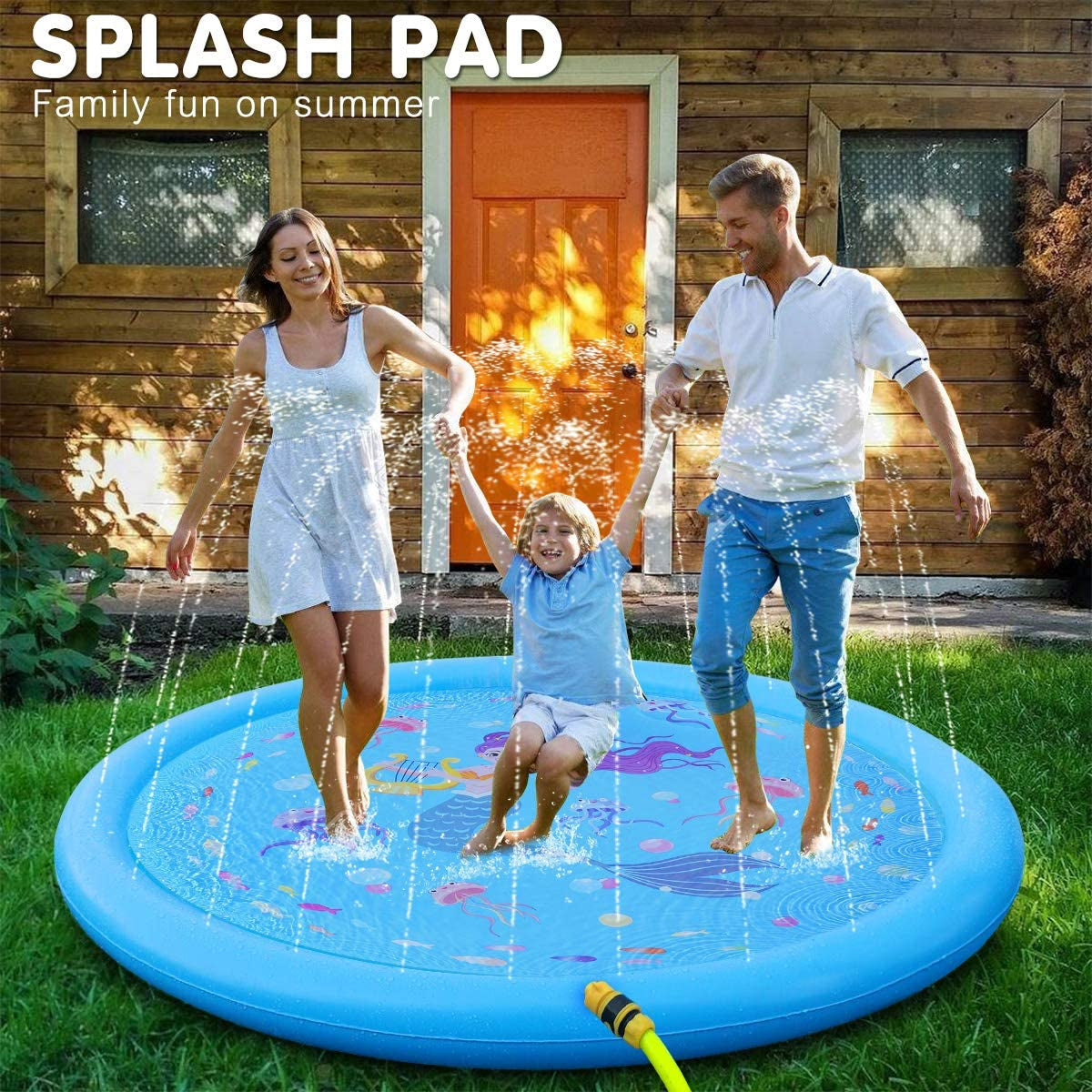 Hitop Kids Sprinklers for Outside, Splash Pad for Toddlers & Baby Pool 3-In-1 60" Water Toys Gifts for 1 2 3 4 5 Year Old Boys Girls Splash Play Mat