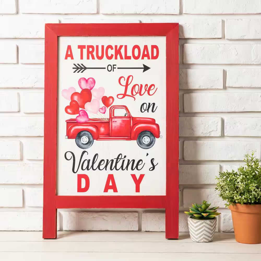 24 In. H Valentine'S Wooden Truck Porch Sign/Standing Decor