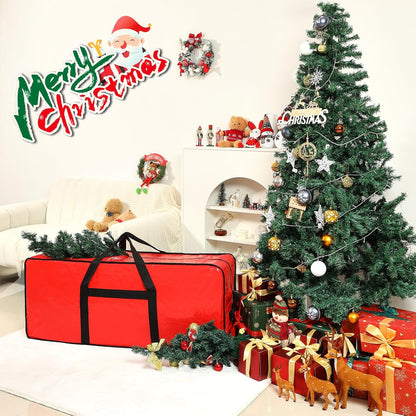 Christmas Tree Storage Bag, Fits for 7.5 Ft Xmas Artificials, Zippered Box with Reinforced Carrying Handles and Wheels, Red (Container Only)