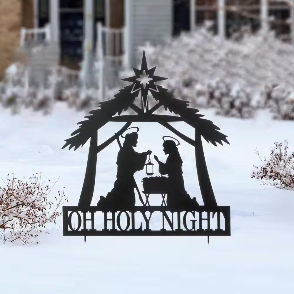 30 In. H Christmas Metal Silhouette Nativity Yard Stake or Wall Décor